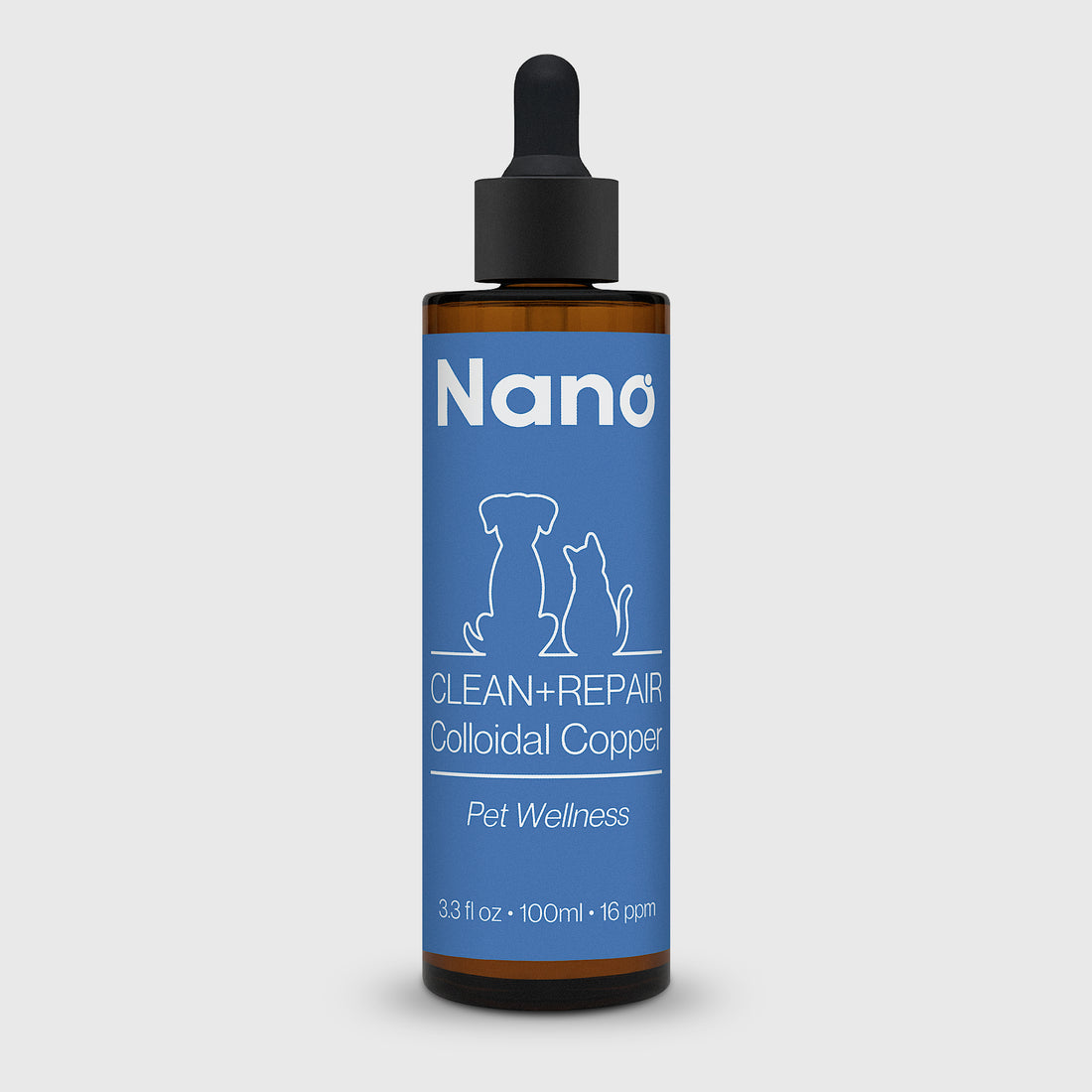 100ml bottle of 16 ppm Nano clean and repair colloidal copper pet wellness supplement
