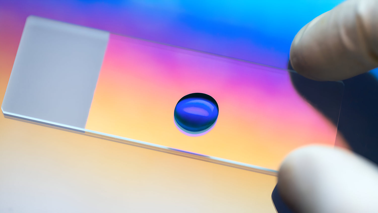 A single drop of Nano ultra pure USP grade 1% methylene blue on a glass microscope slide