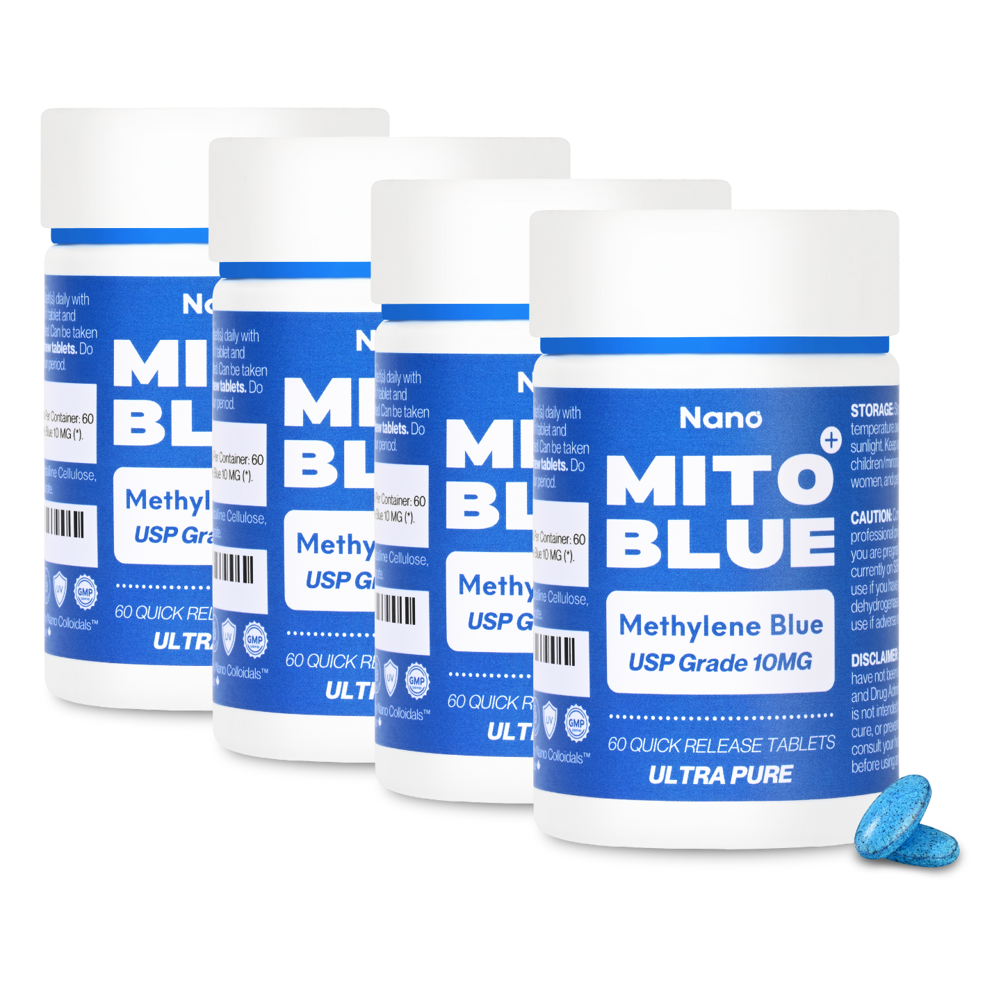 Nano-Colloidals_MITOBLUE_Methylene_Blue_USP_Grade_10MG_Tablets - 4 bottles