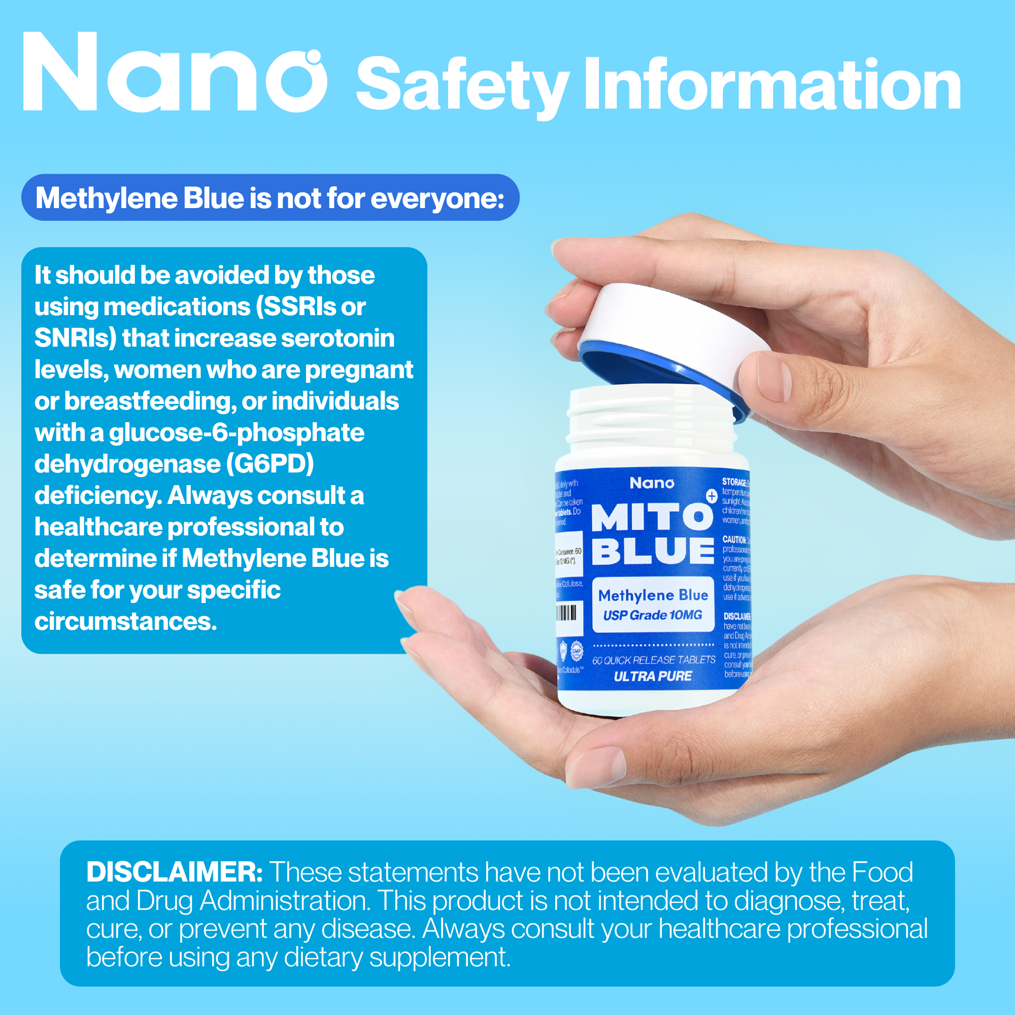 Nano MITOBLUE Methylene Blue USP Grade 10MG Tablets INFO