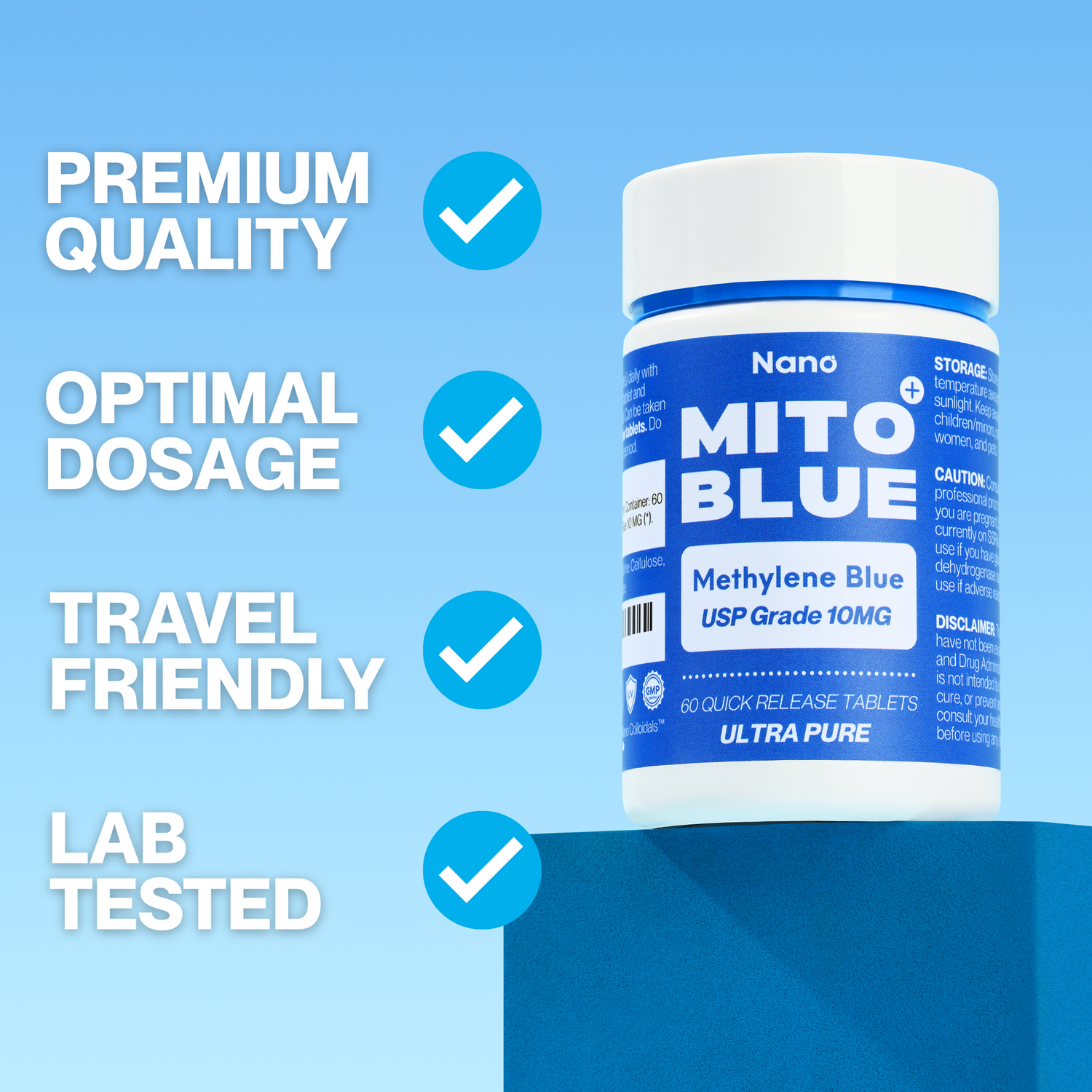 Nano MITOBLUE Methylene Blue USP Grade 10MG Tablets Premium Quality