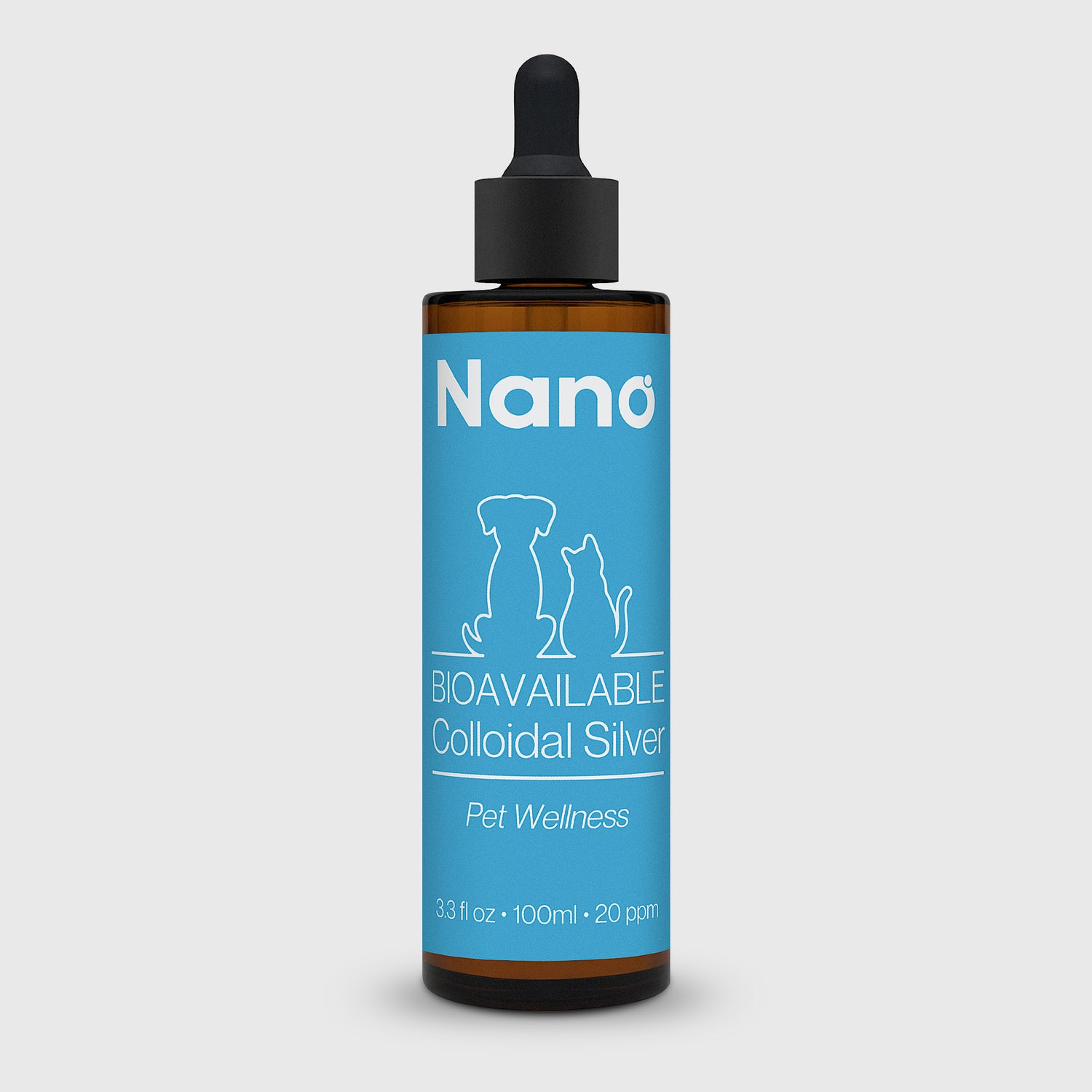 100ml bottle of Nano 20 ppm bioavailable colloidal silver pet wellness supplement