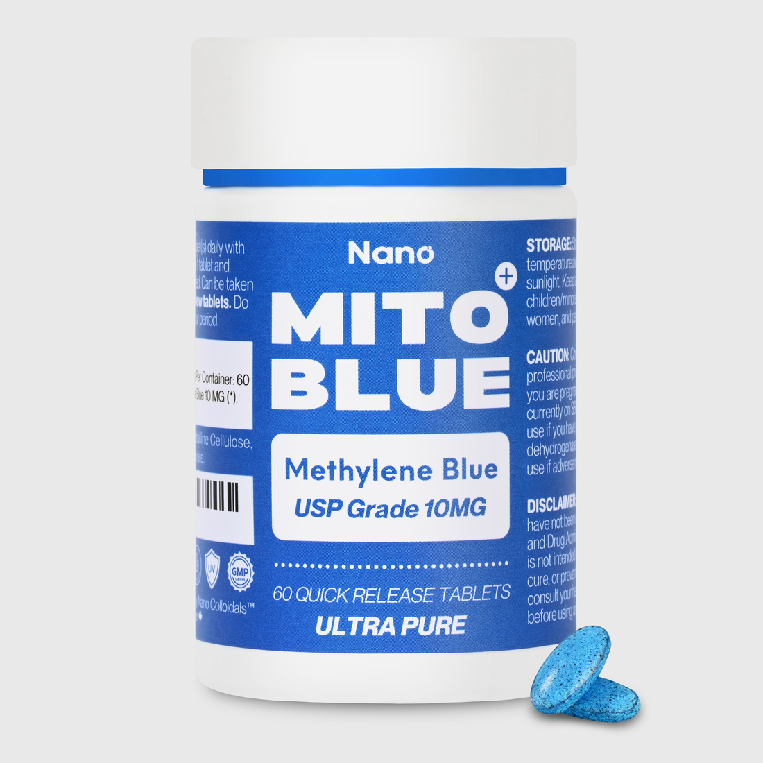 Nano-Colloidals MITOBLUE Methylene Blue USP Grade 10MG Tablets