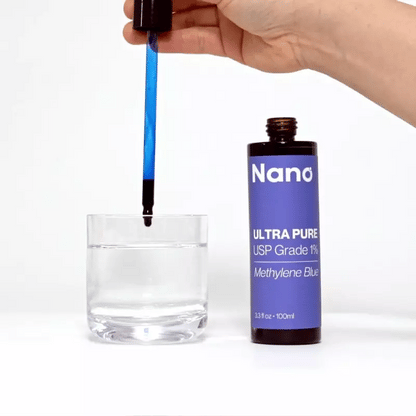 Mixing a few drops of Nano ultra pure methylene blue into a glass of water